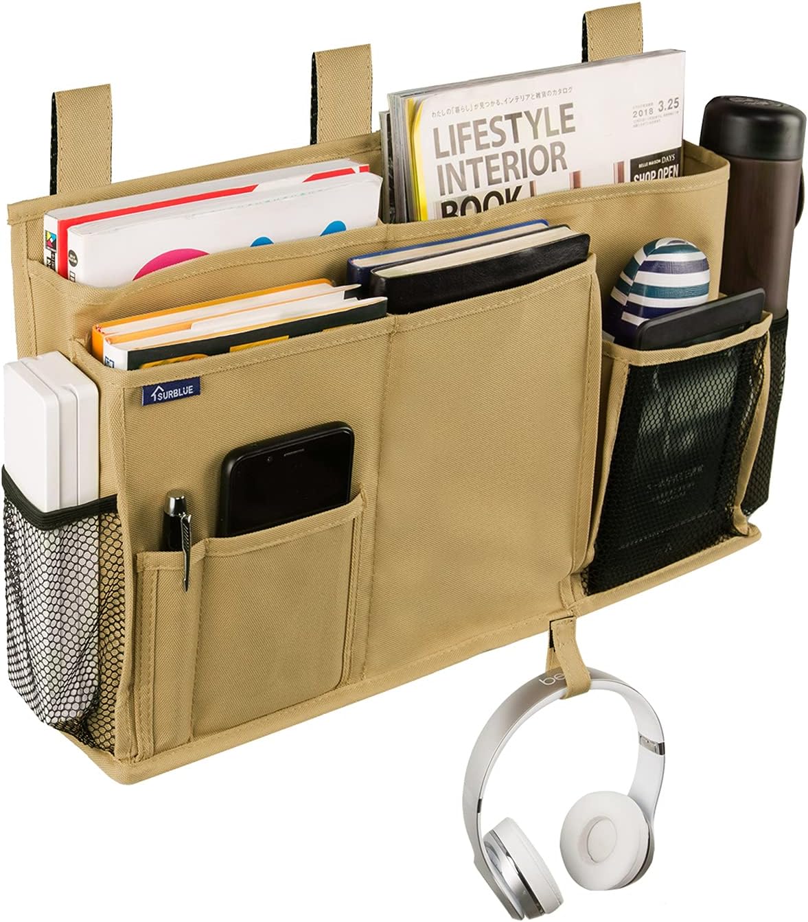 Bedside Caddy Hanging Bed Organizer Storage Bag Pocket for Bunk and Hospital Beds, College Dorm Rooms Baby Bed Rails,Camp (8 Pockets),Gray