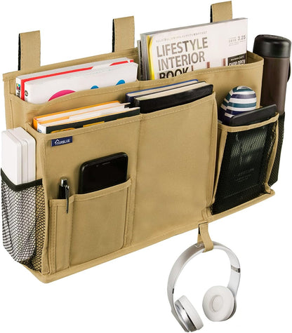 Bedside Caddy Hanging Bed Organizer Storage Bag Pocket for Bunk and Hospital Beds, College Dorm Rooms Baby Bed Rails,Camp (8 Pockets),Gray