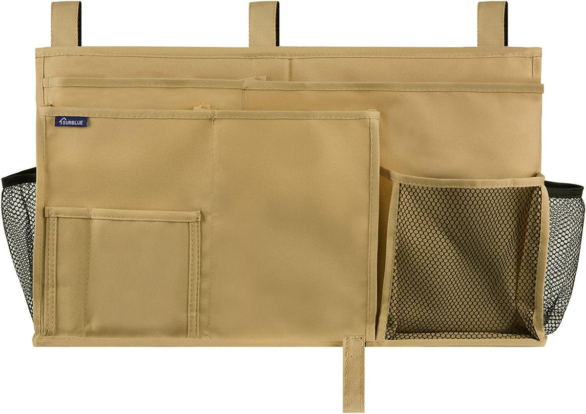 Bedside Caddy Hanging Bed Organizer Storage Bag Pocket for Bunk and Hospital Beds, College Dorm Rooms Baby Bed Rails,Camp (8 Pockets),Gray