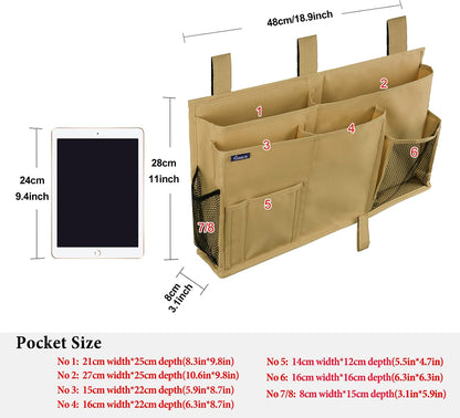 Bedside Caddy Hanging Bed Organizer Storage Bag Pocket for Bunk and Hospital Beds, College Dorm Rooms Baby Bed Rails,Camp (8 Pockets),Gray