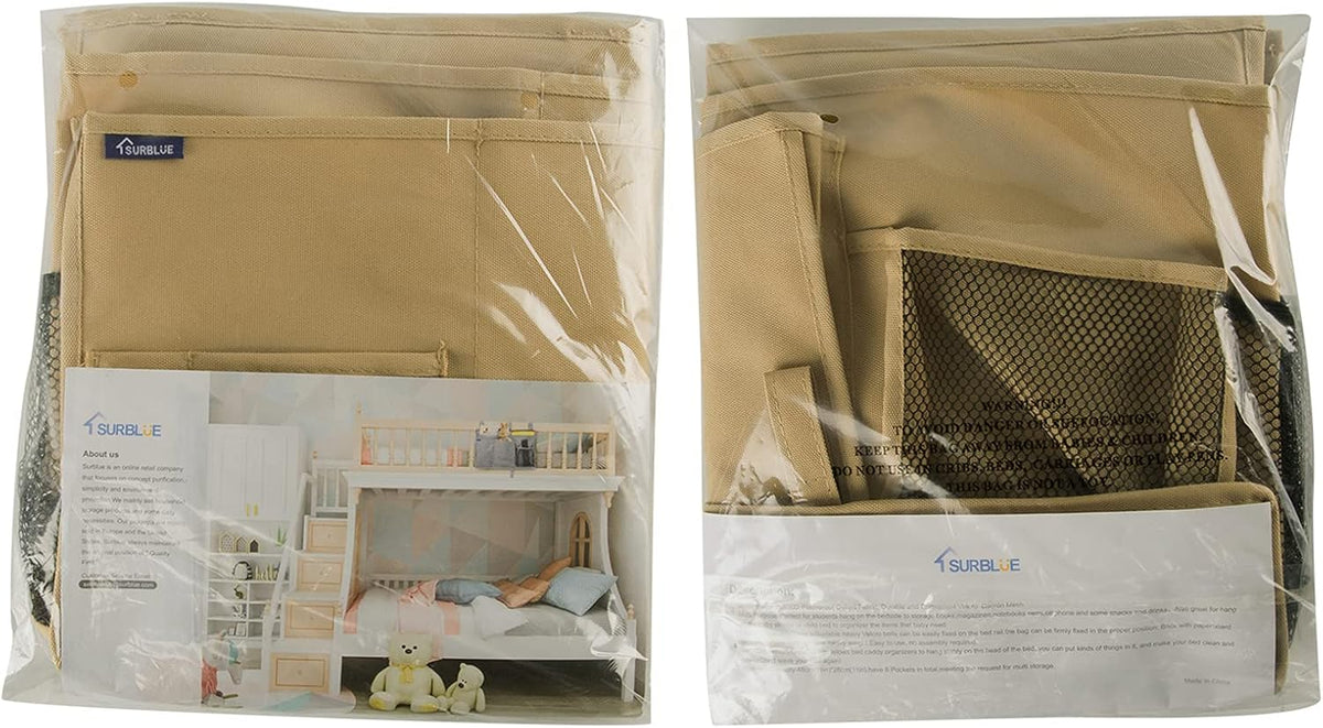 Bedside Caddy Hanging Bed Organizer Storage Bag Pocket for Bunk and Hospital Beds, College Dorm Rooms Baby Bed Rails,Camp (8 Pockets),Gray
