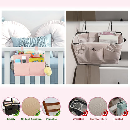 Bedside Caddy Hanging Bed Organizer Storage Bag Pocket for Bunk and Hospital Beds, College Dorm Rooms Baby Bed Rails,Camp (8 Pockets),Gray