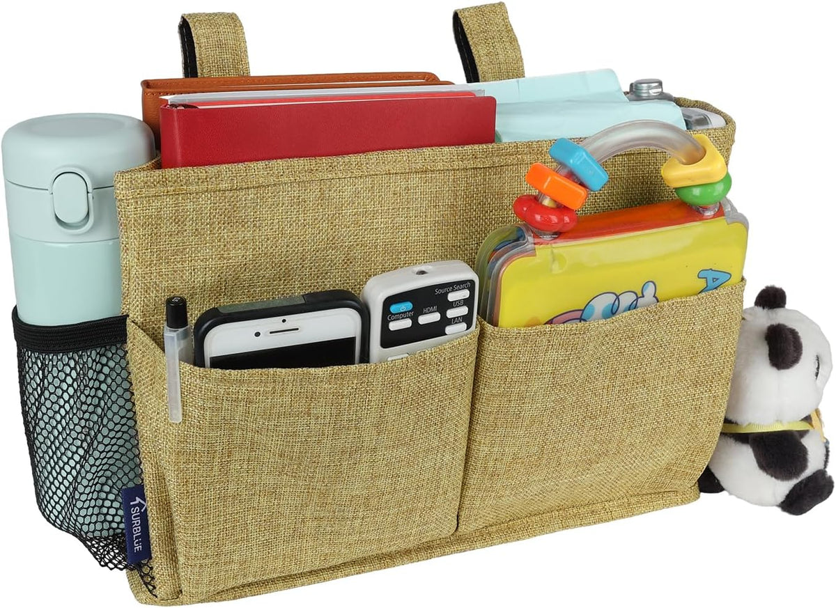 Bedside Caddy Hanging Bed Organizer Storage Bag Pocket for Bunk and Hospital Beds, College Dorm Rooms Baby Bed Rails,Camp (8 Pockets),Gray