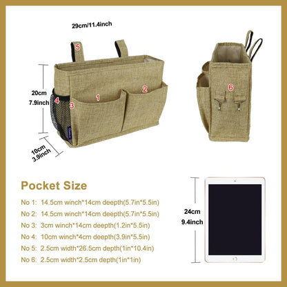 Bedside Caddy Hanging Bed Organizer Storage Bag Pocket for Bunk and Hospital Beds, College Dorm Rooms Baby Bed Rails,Camp (8 Pockets),Gray