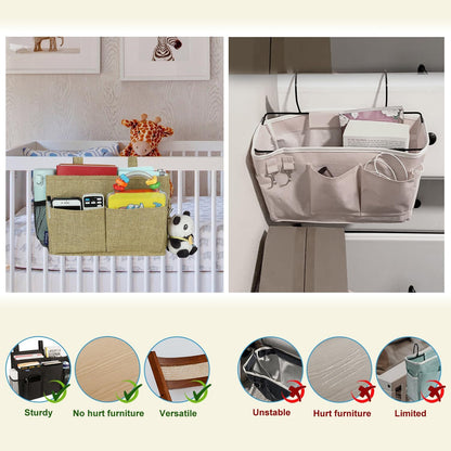 Bedside Caddy Hanging Bed Organizer Storage Bag Pocket for Bunk and Hospital Beds, College Dorm Rooms Baby Bed Rails,Camp (8 Pockets),Gray