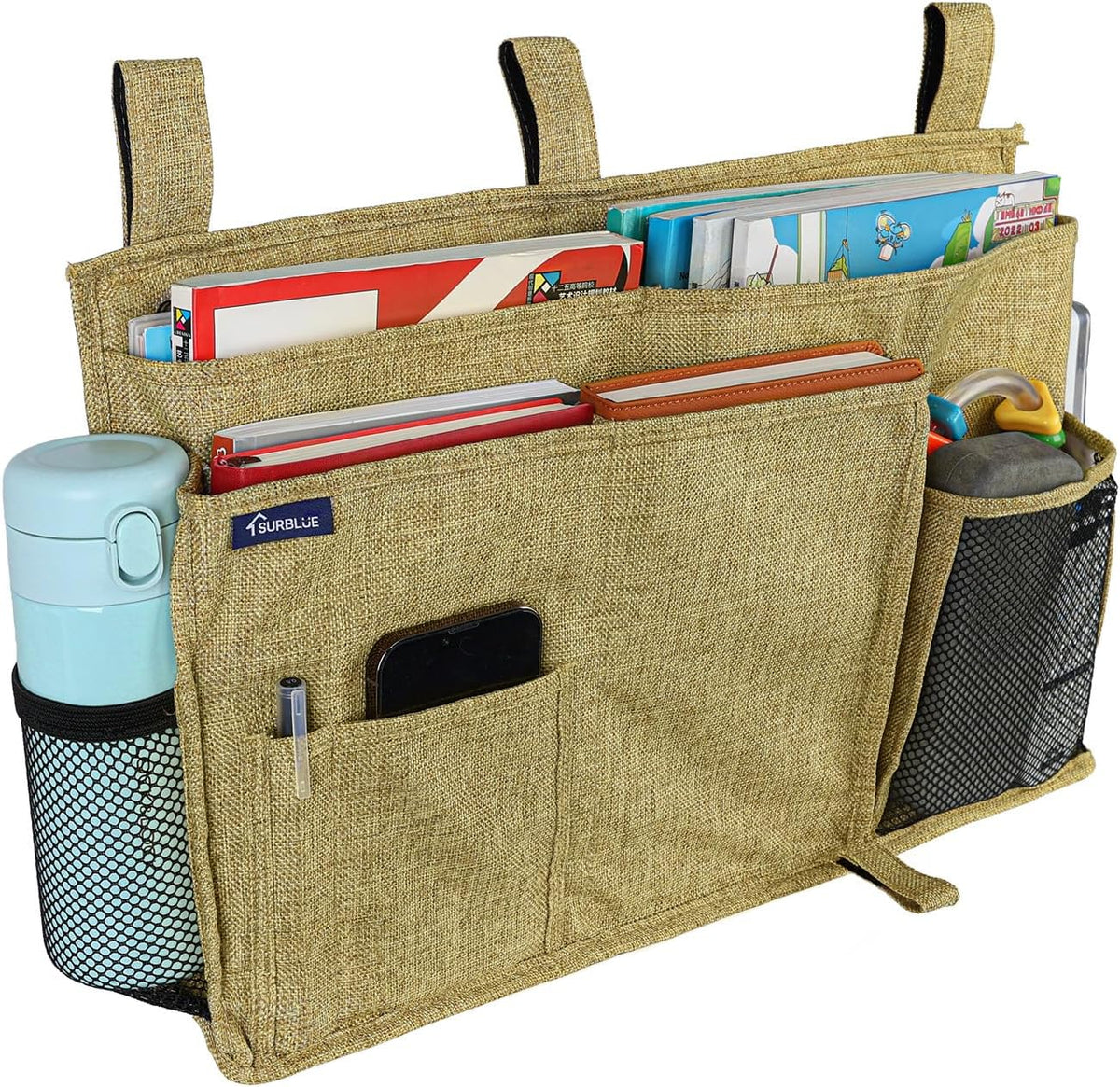 Bedside Caddy Hanging Bed Organizer Storage Bag Pocket for Bunk and Hospital Beds, College Dorm Rooms Baby Bed Rails,Camp (8 Pockets),Gray