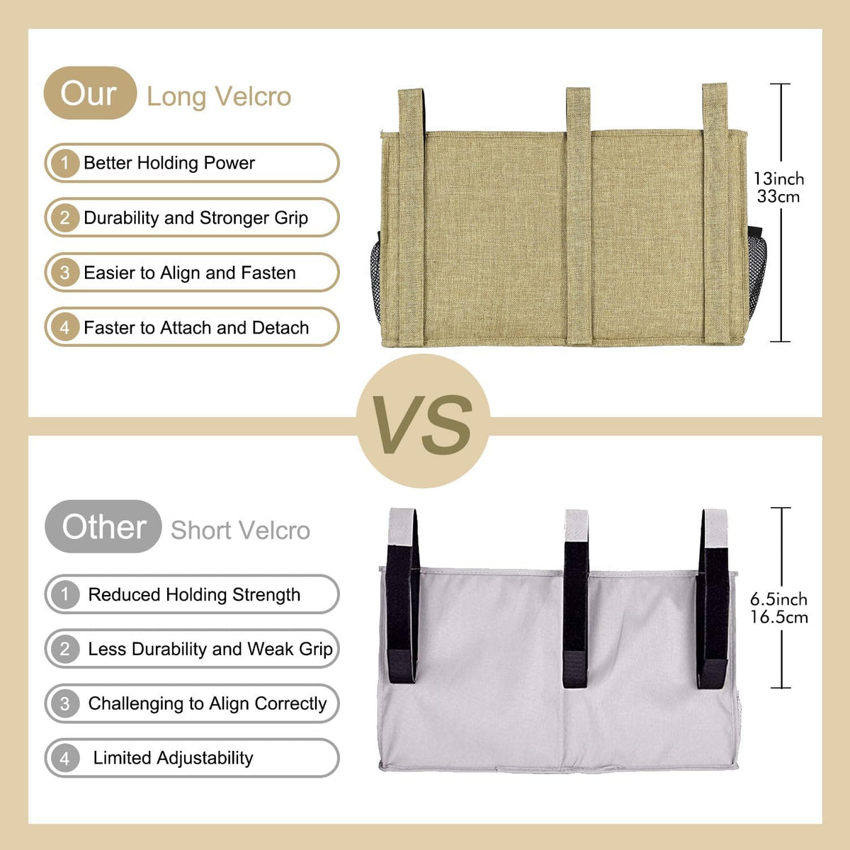 Bedside Caddy Hanging Bed Organizer Storage Bag Pocket for Bunk and Hospital Beds, College Dorm Rooms Baby Bed Rails,Camp (8 Pockets),Gray
