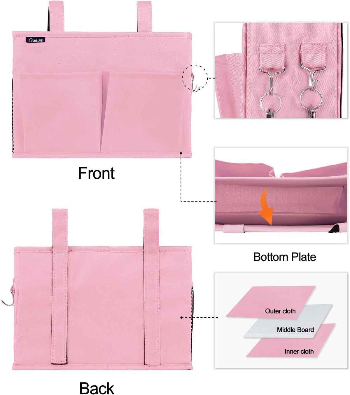Bedside Caddy Hanging Bed Organizer Storage Bag Pocket for Bunk and Hospital Beds, College Dorm Rooms Baby Bed Rails,Camp (8 Pockets),Gray
