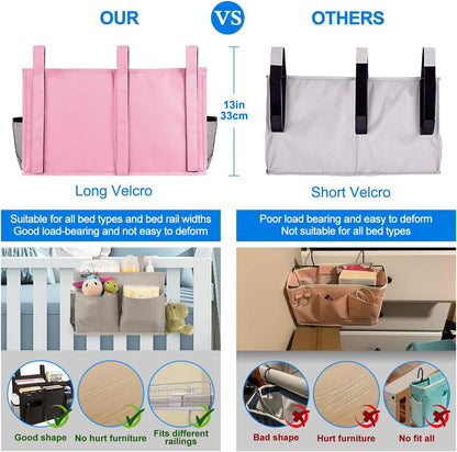 Bedside Caddy Hanging Bed Organizer Storage Bag Pocket for Bunk and Hospital Beds, College Dorm Rooms Baby Bed Rails,Camp (8 Pockets),Gray