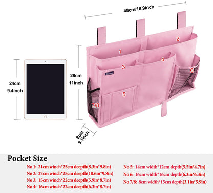 Bedside Caddy Hanging Bed Organizer Storage Bag Pocket for Bunk and Hospital Beds, College Dorm Rooms Baby Bed Rails,Camp (8 Pockets),Gray