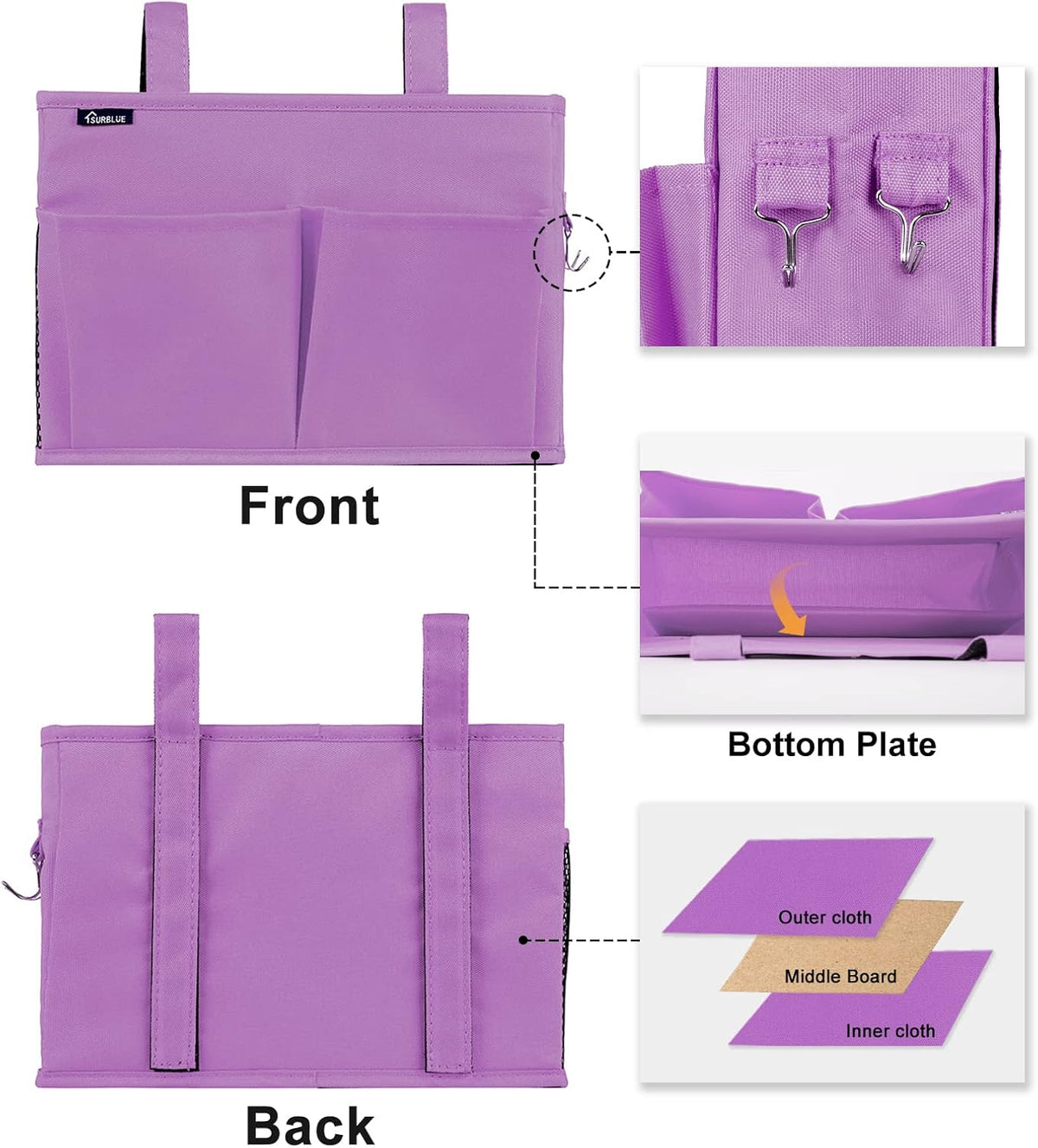 Bedside Caddy Hanging Bed Organizer Storage Bag Pocket for Bunk and Hospital Beds, College Dorm Rooms Baby Bed Rails,Camp (8 Pockets),Gray