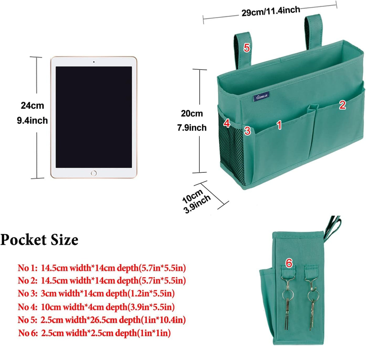 Bedside Caddy Hanging Bed Organizer Storage Bag Pocket for Bunk and Hospital Beds, College Dorm Rooms Baby Bed Rails,Camp (8 Pockets),Gray