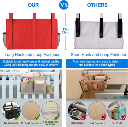 Bedside Caddy Hanging Bed Organizer Storage Bag Pocket for Bunk and Hospital Beds, College Dorm Rooms Baby Bed Rails,Camp (8 Pockets),Gray