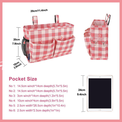 Bedside Caddy Hanging Bed Organizer Storage Bag Pocket for Bunk and Hospital Beds, College Dorm Rooms Baby Bed Rails,Camp (8 Pockets),Gray