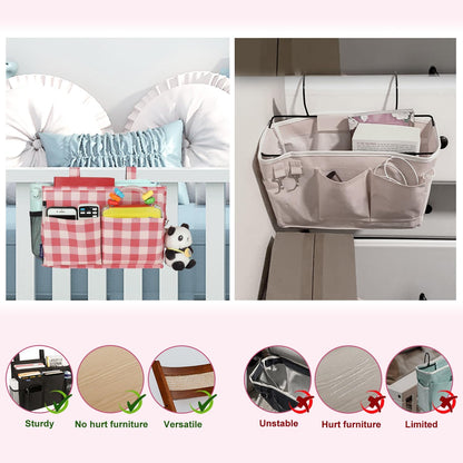 Bedside Caddy Hanging Bed Organizer Storage Bag Pocket for Bunk and Hospital Beds, College Dorm Rooms Baby Bed Rails,Camp (8 Pockets),Gray