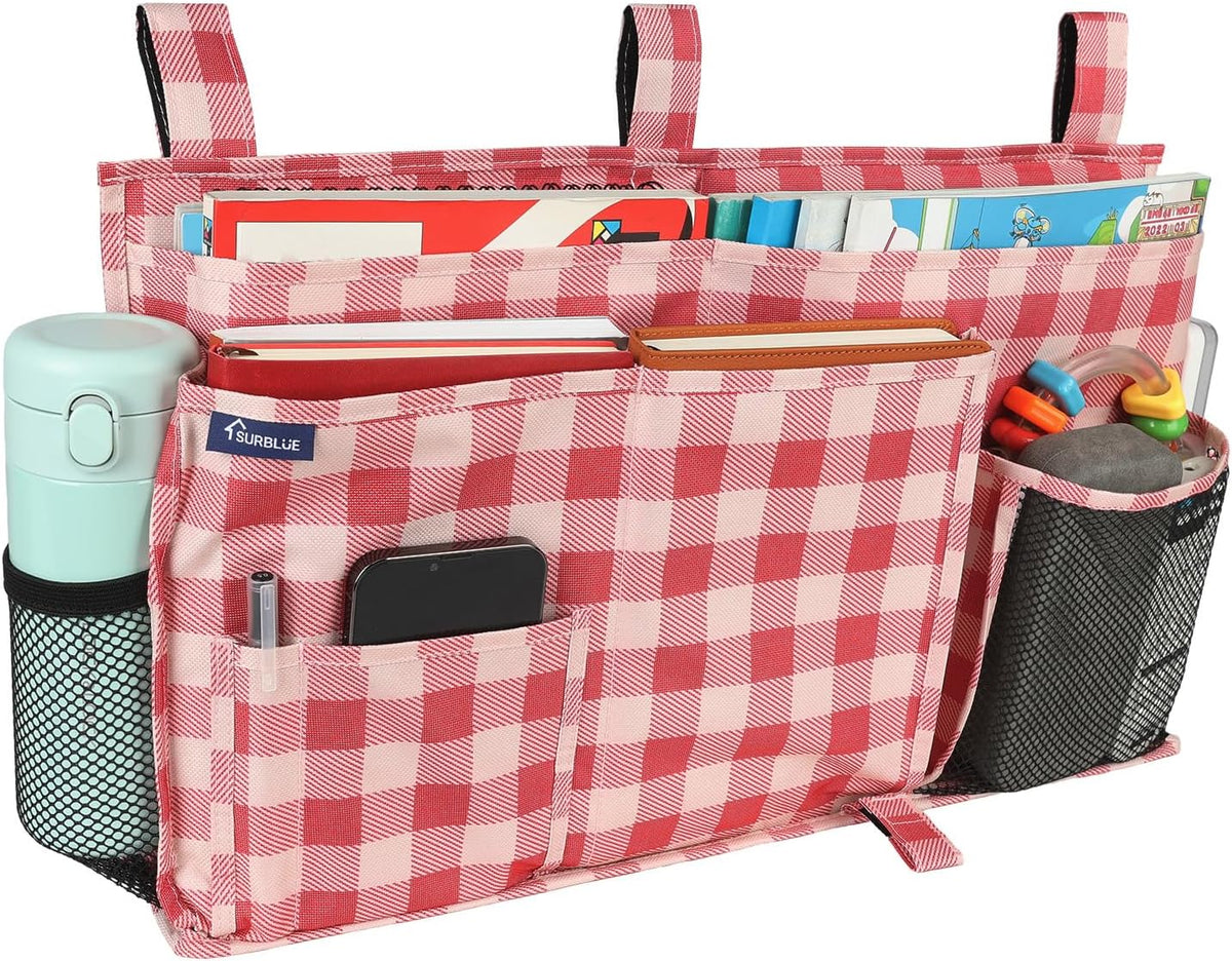 Bedside Caddy Hanging Bed Organizer Storage Bag Pocket for Bunk and Hospital Beds, College Dorm Rooms Baby Bed Rails,Camp (8 Pockets),Gray