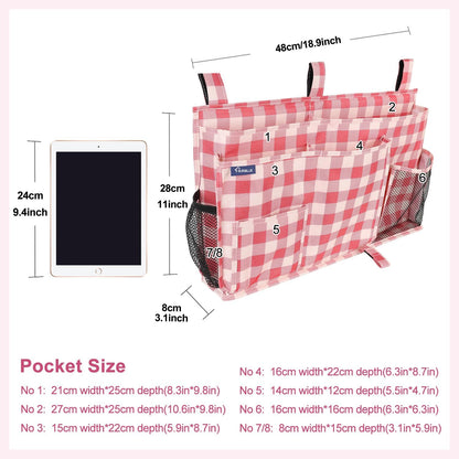 Bedside Caddy Hanging Bed Organizer Storage Bag Pocket for Bunk and Hospital Beds, College Dorm Rooms Baby Bed Rails,Camp (8 Pockets),Gray