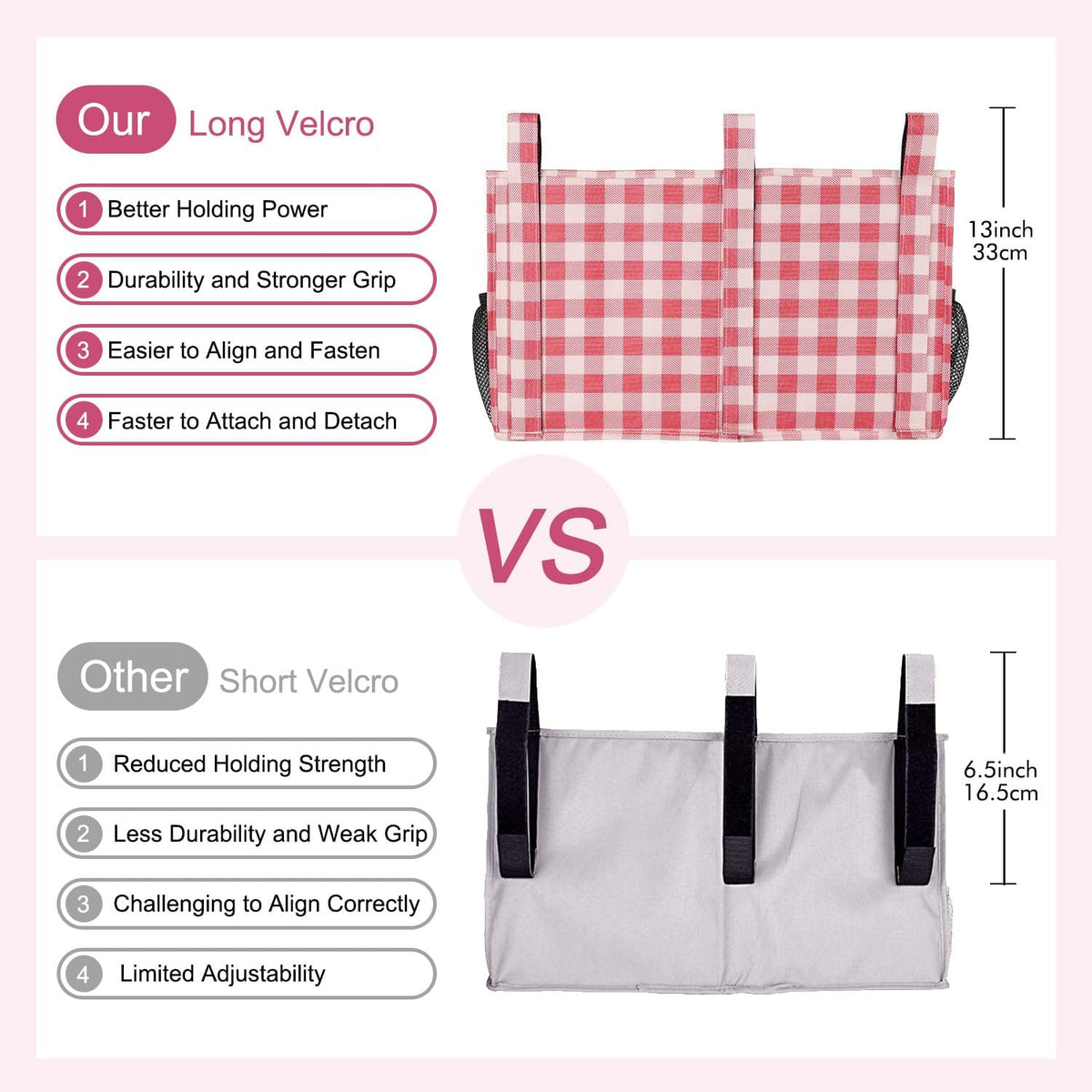 Bedside Caddy Hanging Bed Organizer Storage Bag Pocket for Bunk and Hospital Beds, College Dorm Rooms Baby Bed Rails,Camp (8 Pockets),Gray