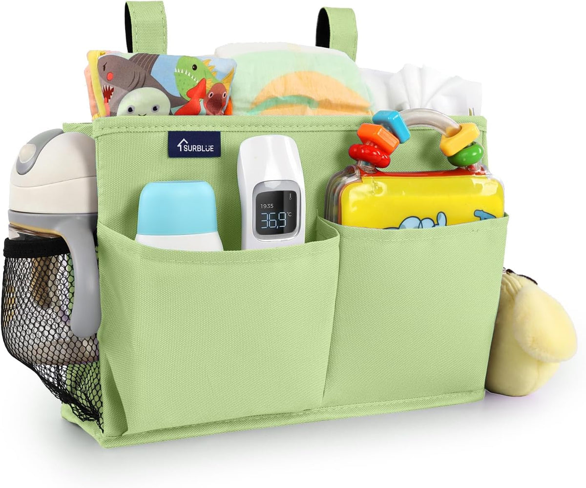 Bedside Caddy Hanging Bed Organizer Storage Bag Pocket for Bunk and Hospital Beds, College Dorm Rooms Baby Bed Rails,Camp (8 Pockets),Gray