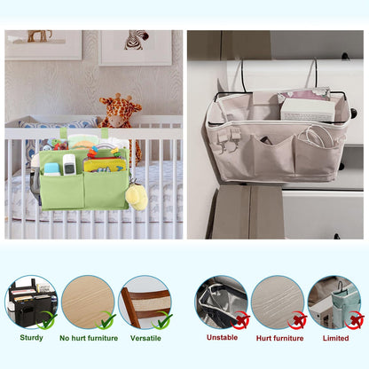 Bedside Caddy Hanging Bed Organizer Storage Bag Pocket for Bunk and Hospital Beds, College Dorm Rooms Baby Bed Rails,Camp (8 Pockets),Gray