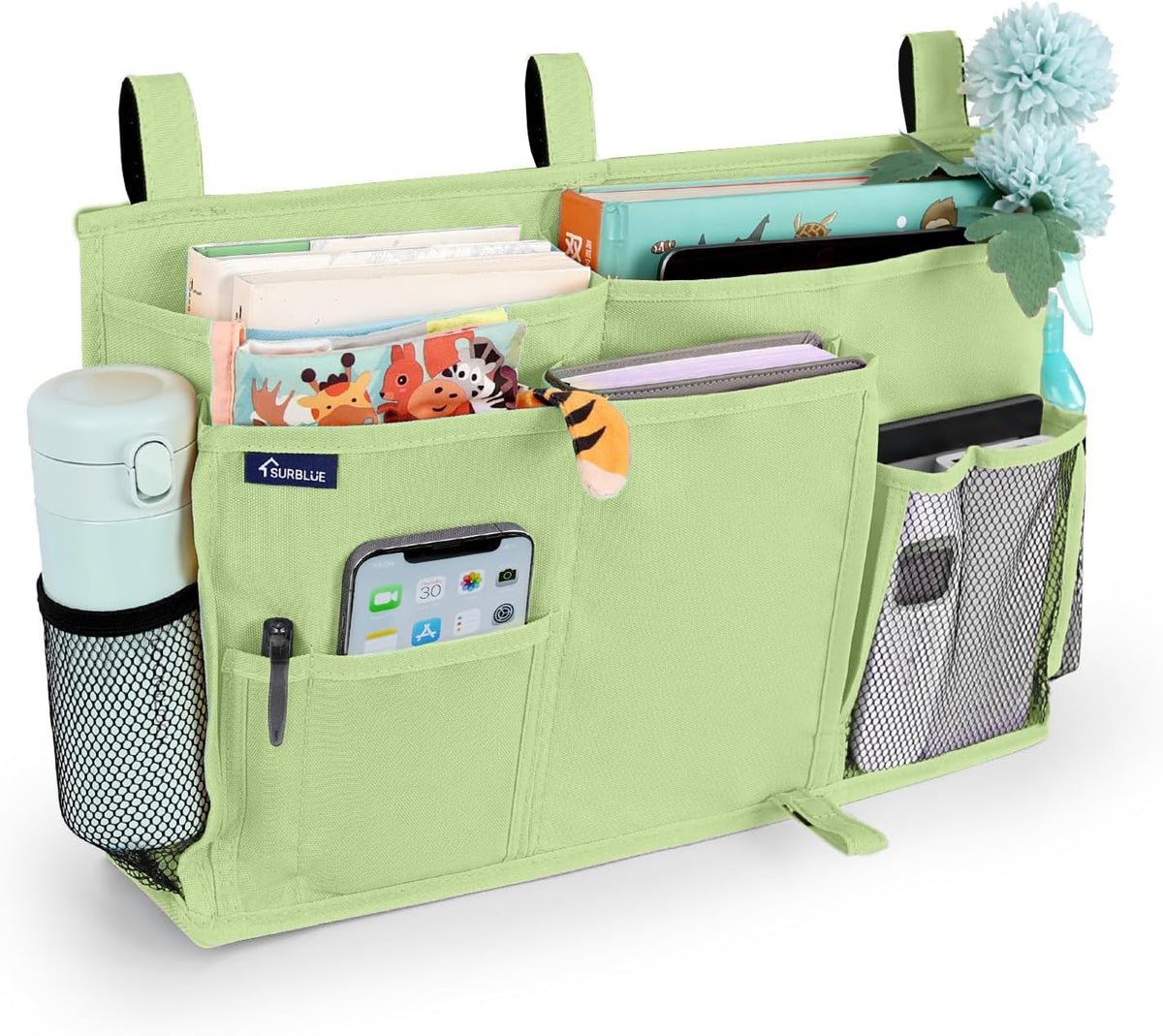 Bedside Caddy Hanging Bed Organizer Storage Bag Pocket for Bunk and Hospital Beds, College Dorm Rooms Baby Bed Rails,Camp (8 Pockets),Gray