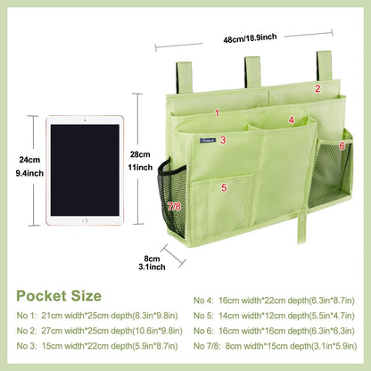 Bedside Caddy Hanging Bed Organizer Storage Bag Pocket for Bunk and Hospital Beds, College Dorm Rooms Baby Bed Rails,Camp (8 Pockets),Gray