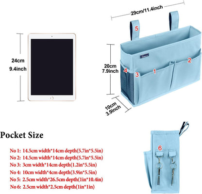 Bedside Caddy Hanging Bed Organizer Storage Bag Pocket for Bunk and Hospital Beds, College Dorm Rooms Baby Bed Rails,Camp (8 Pockets),Gray