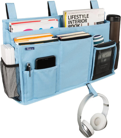 Bedside Caddy Hanging Bed Organizer Storage Bag Pocket for Bunk and Hospital Beds, College Dorm Rooms Baby Bed Rails,Camp (8 Pockets),Gray