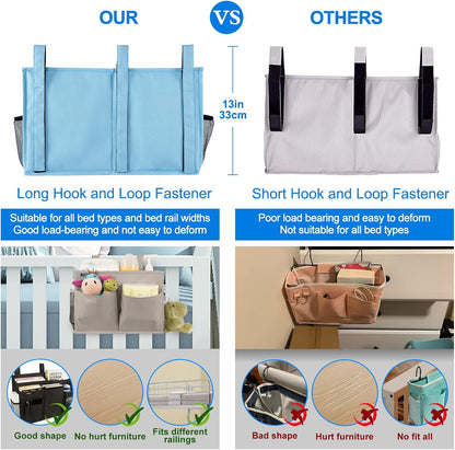 Bedside Caddy Hanging Bed Organizer Storage Bag Pocket for Bunk and Hospital Beds, College Dorm Rooms Baby Bed Rails,Camp (8 Pockets),Gray