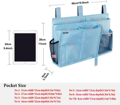 Bedside Caddy Hanging Bed Organizer Storage Bag Pocket for Bunk and Hospital Beds, College Dorm Rooms Baby Bed Rails,Camp (8 Pockets),Gray