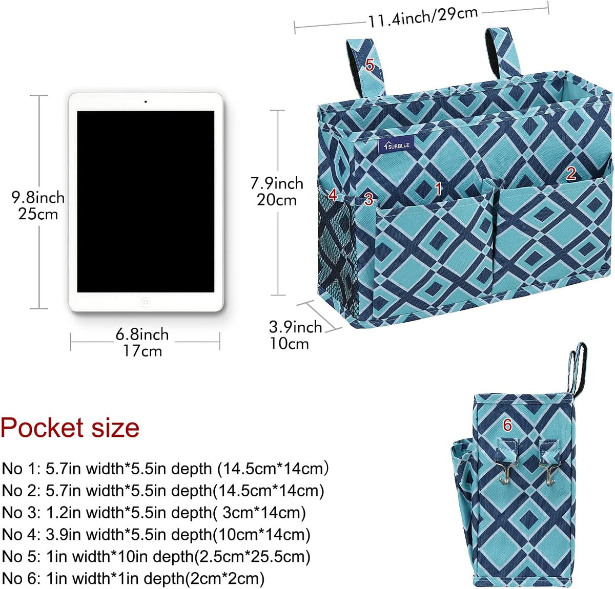 Bedside Caddy Hanging Bed Organizer Storage Bag Pocket for Bunk and Hospital Beds, College Dorm Rooms Baby Bed Rails,Camp (8 Pockets),Gray