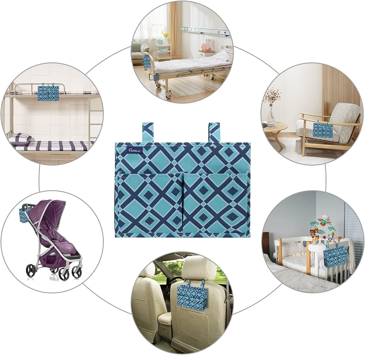 Bedside Caddy Hanging Bed Organizer Storage Bag Pocket for Bunk and Hospital Beds, College Dorm Rooms Baby Bed Rails,Camp (8 Pockets),Gray