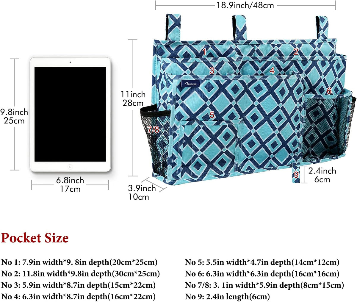 Bedside Caddy Hanging Bed Organizer Storage Bag Pocket for Bunk and Hospital Beds, College Dorm Rooms Baby Bed Rails,Camp (8 Pockets),Gray