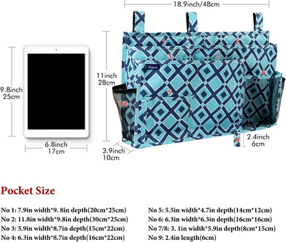 Bedside Caddy Hanging Bed Organizer Storage Bag Pocket for Bunk and Hospital Beds, College Dorm Rooms Baby Bed Rails,Camp (8 Pockets),Gray