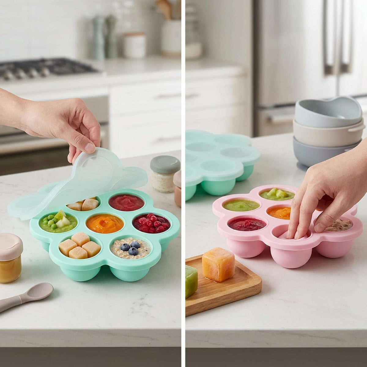 4-Pack Silicone Baby Food Freezer Tray, Ice Cube Mold for Homemade Puree & Breast Milk, Flexible Freezer Containers for Kitchen & Fridge, Baby Food Tray, Garden Décor