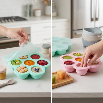 4-Pack Silicone Baby Food Freezer Tray, Ice Cube Mold for Homemade Puree & Breast Milk, Flexible Freezer Containers for Kitchen & Fridge, Baby Food Tray, Garden Décor
