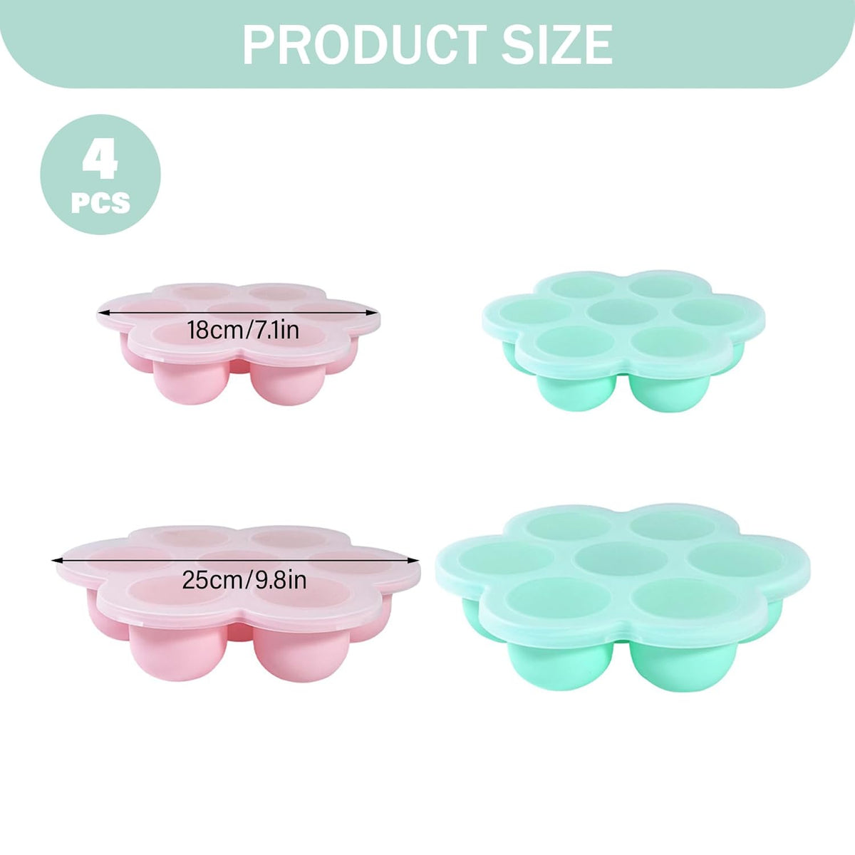 4-Pack Silicone Baby Food Freezer Tray, Ice Cube Mold for Homemade Puree & Breast Milk, Flexible Freezer Containers for Kitchen & Fridge, Baby Food Tray, Garden Décor