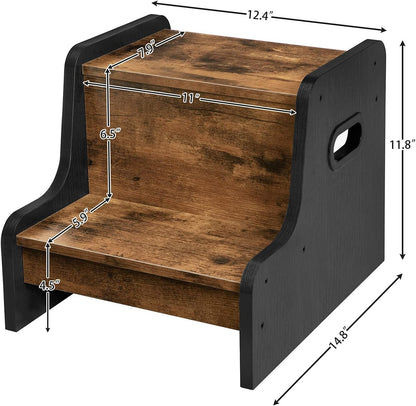 Step Stool for Kids, Two Step Toddler's Stool, Kids Potty Training Stool with Handles, Non-Slip Pads for Safety, Easy to Move, for Sink, Bathroom, Bedroom, Rustic Brown BF01JD01G3