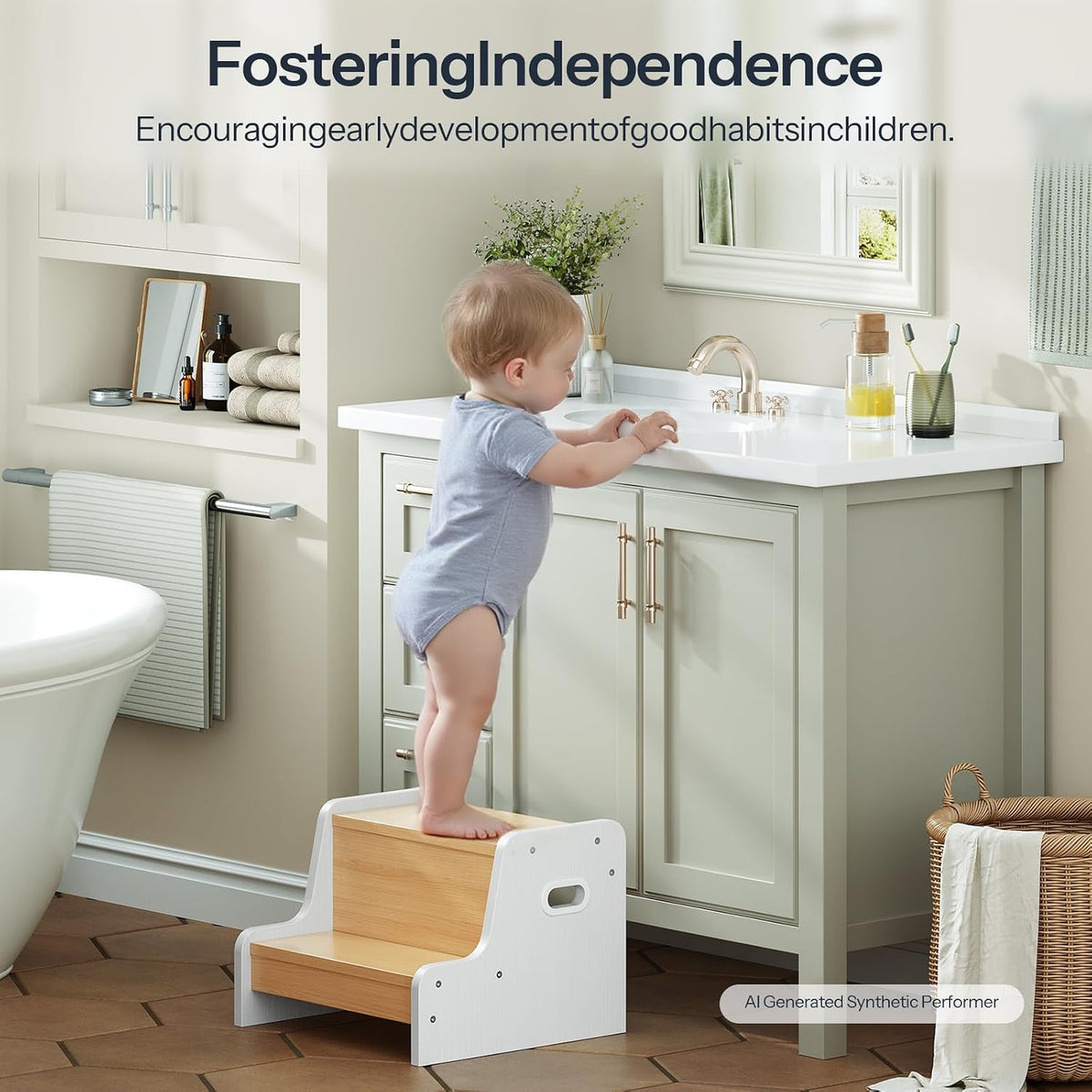 Step Stool for Kids, Two Step Toddler's Stool, Kids Potty Training Stool with Handles, Non-Slip Pads for Safety, Easy to Move, for Sink, Bathroom, Bedroom, Rustic Brown BF01JD01G3
