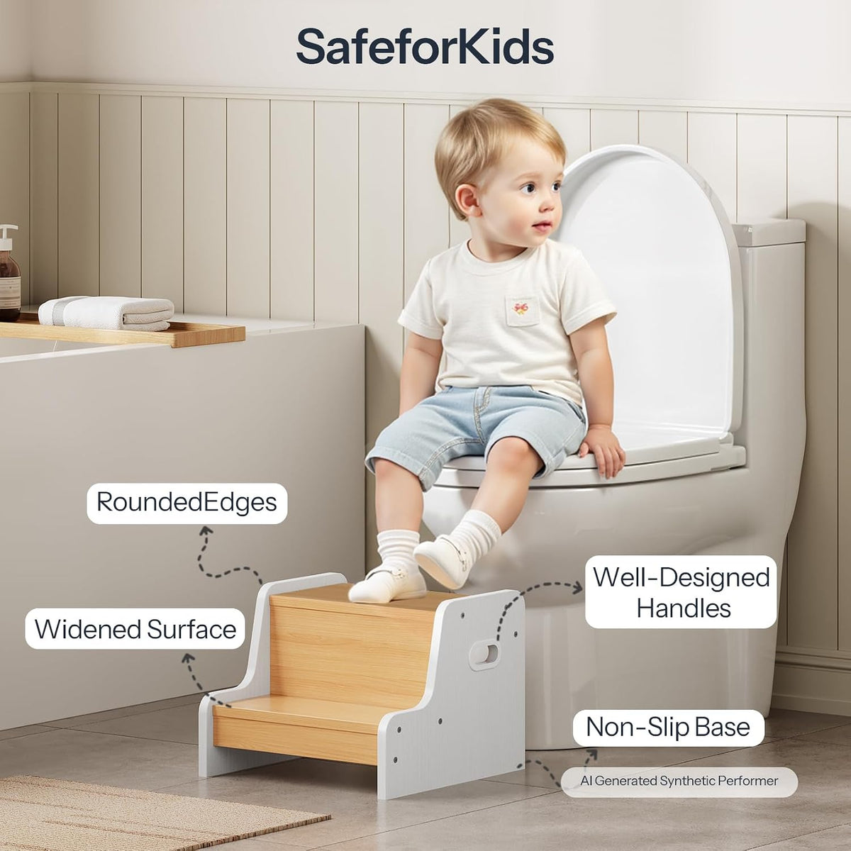 Step Stool for Kids, Two Step Toddler's Stool, Kids Potty Training Stool with Handles, Non-Slip Pads for Safety, Easy to Move, for Sink, Bathroom, Bedroom, Rustic Brown BF01JD01G3