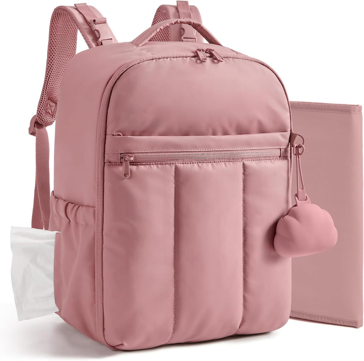 Diaper Backpack with Insulated Pockets & Changing Pad,Dark Pink