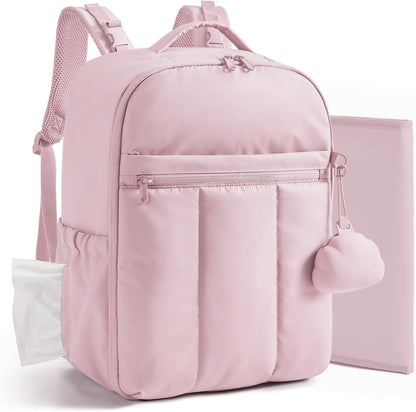 Diaper Backpack with Insulated Pockets & Changing Pad,Dark Pink