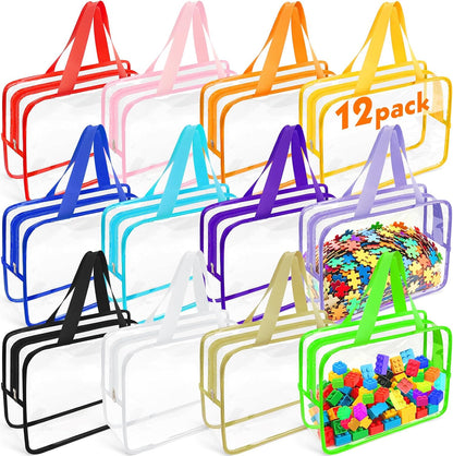 12 Packs 12 Colors Large Toy Storage Bags with Lables Clear PVC Bags