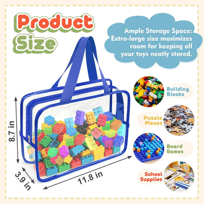 12 Packs 12 Colors Large Toy Storage Bags with Lables Clear PVC Bags