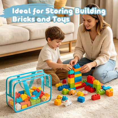 12 Packs 12 Colors Large Toy Storage Bags with Lables Clear PVC Bags