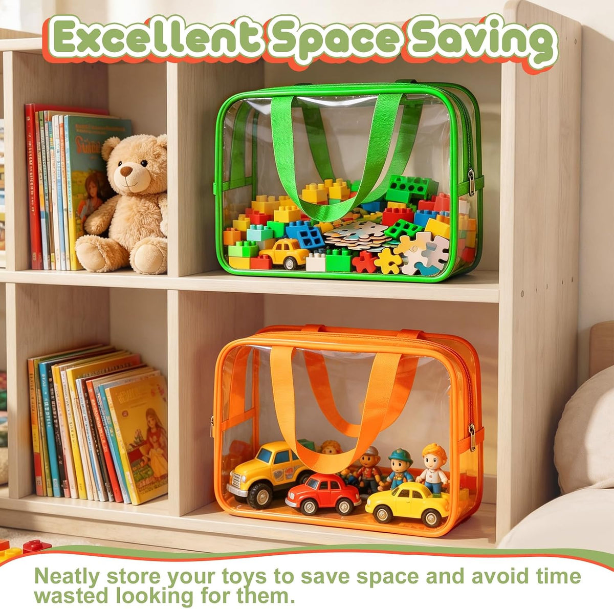 12 Packs 12 Colors Large Toy Storage Bags with Lables Clear PVC Bags
