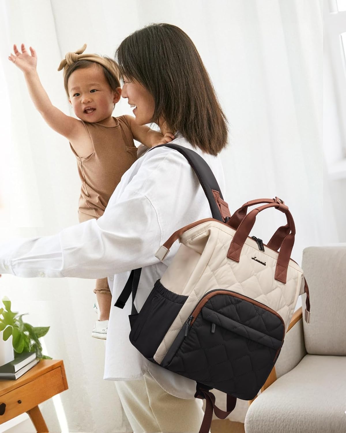 Small Diaper Bag Backpack, Mini Baby Bag for Girl Boy with Changing Pad, Diaper Backpack for Mom Dad with Stroller Buckles, Khaki