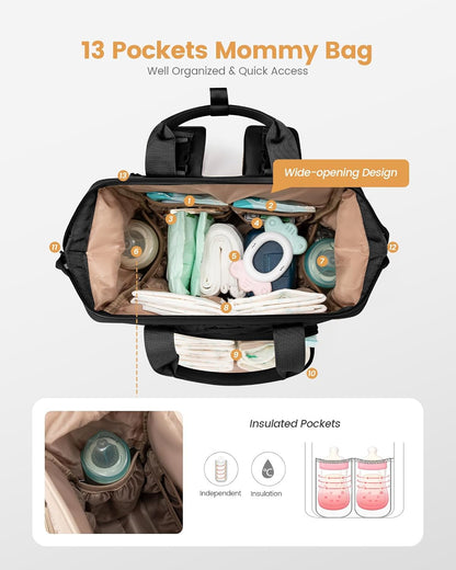 Small Diaper Bag Backpack, Mini Baby Bag for Girl Boy with Changing Pad, Diaper Backpack for Mom Dad with Stroller Buckles, Khaki