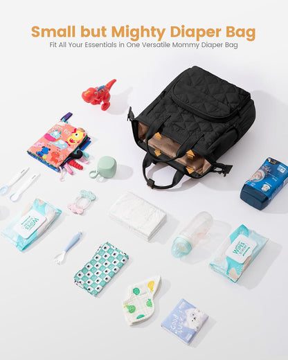 Small Diaper Bag Backpack, Mini Baby Bag for Girl Boy with Changing Pad, Diaper Backpack for Mom Dad with Stroller Buckles, Khaki