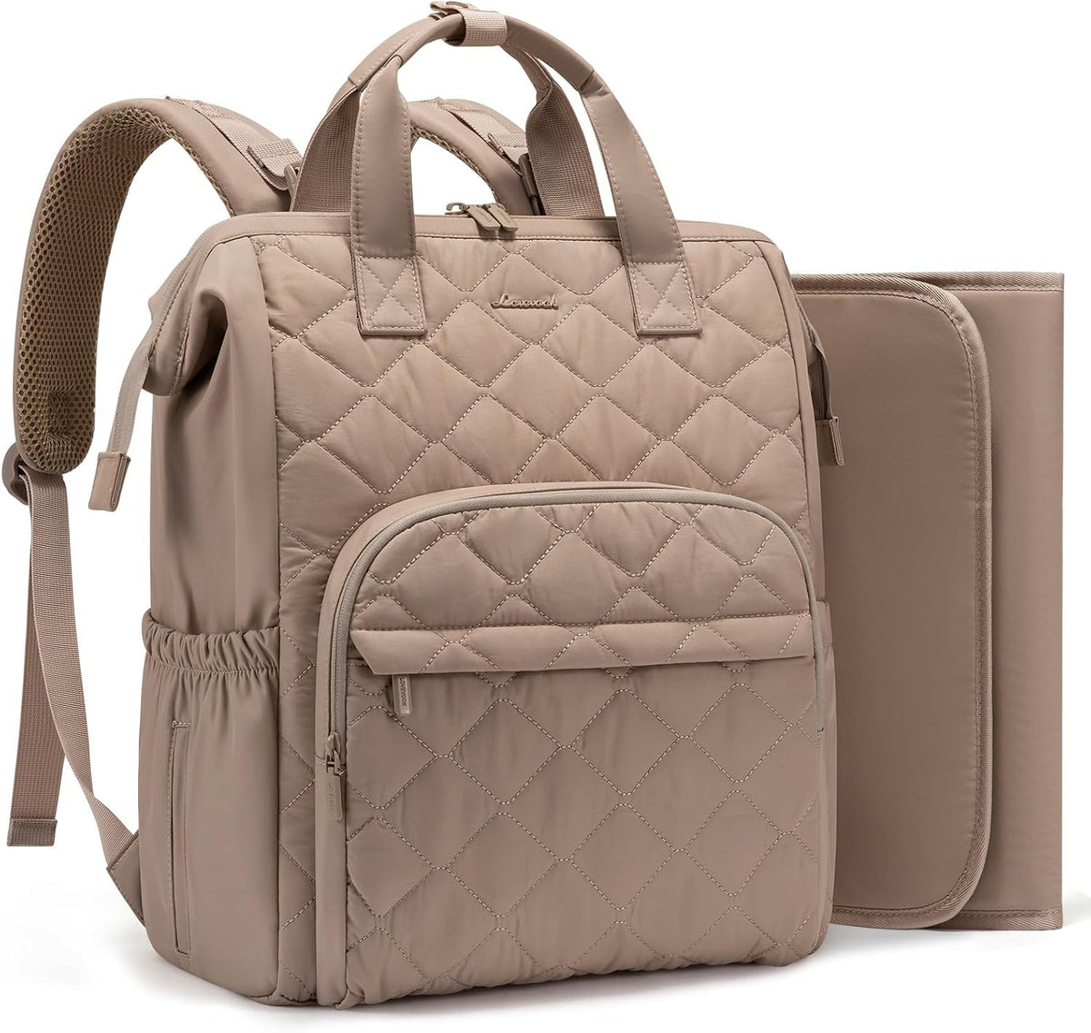Small Diaper Bag Backpack, Mini Baby Bag for Girl Boy with Changing Pad, Diaper Backpack for Mom Dad with Stroller Buckles, Khaki